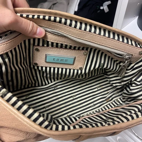 L.A.M.B. Brown Tan Leather Tassel Chain Strap Hobo Shoulder Bag Purse - Picture 3 of 9